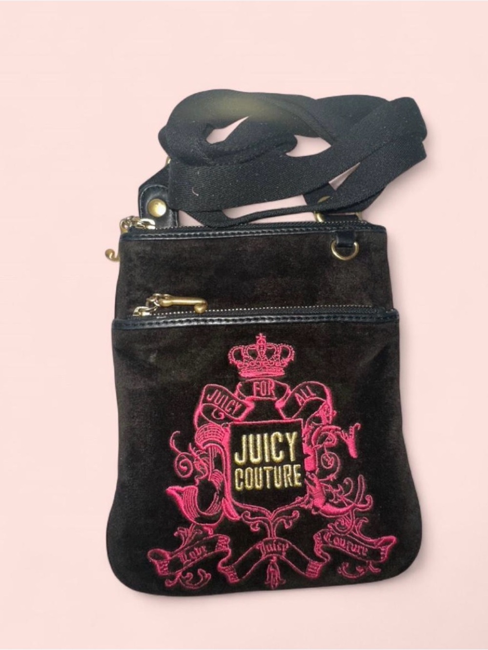 Juicy Couture Brown Velour Crossbody Bag with Pink Logo